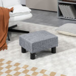 Pouf Poggiapiedi in Tessuto Effetto Lino Imbottito, 40x30x24cm, Grigio - immagine 2
