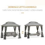 Dondolo da Giardino 3 Posti Lettino e Gazebo Design 3 in 1 con Tettuccio, 256x172x248 cm, Grigio Scuro - immagine 4