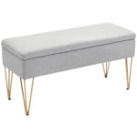 Panca Fondo Letto con Contenitore in Tessuto e Gambe in Acciaio, 1x40x49 cm, Grigio Chiaro
