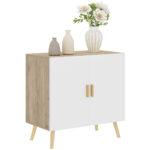 Mobile Multiuso con Ripiano Regolabile su 3 Livelli e Base Rialzata, in Legno, 76x41,2x74 cm, Bianco e Rovere