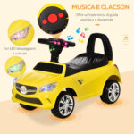 Macchinina per Bambini Cavalcabile con Volante, Fari e Musiche Integrate, Macchina per Bambini in PP e Metallo, 63,5x28x36 cm, Giallo - immagine 4