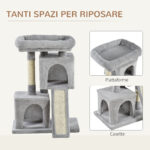Albero Tiragraffi per Gatti con Pali in Sisal, Lettino e 2 Casette, 59x39x83cm, Grigio - immagine 6