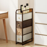 Cassettiera Salvaspazio con 4 Cassetti Pieghevoli in Tessuto, Acciaio e Legno, 20x47x84,5 cm, Multicolore - immagine 2