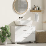Mobile Sottolavabo Moderno con 2 Cassetti e Divisori per Lavabo Senza Piedistallo, 80x30x60 cm, Bianco - immagine 2