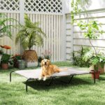 Lettino per Cani Grandi Rialzato da Esterno in Acciaio e Rete Traspirante, 152x94x23 cm, Beige - immagine 8
