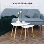 Set 2 Tavolini da Salotto Impilabili Stile Nordico con Gambe in Legno, Bianco - immagine 4
