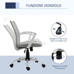 Sedia da Ufficio Ergonomica a Dondolo, Sedia da Studio Girevole, Poltrona Scrivania con Altezza Regolabile in Tessuto, 61x61x89-99 cm, Grigio Chiaro - immagine 5