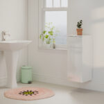 Mobiletto Bagno Sospeso con Cassetto, Anta Lucida e Ripiano in Vetro Regolabile, Bianco - immagine 9