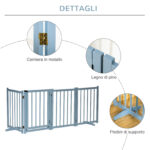 Cancellino Pieghevole per Cani Taglia Piccola/Media con 4 Pannelli in Legno e Porta, 237,5x36x80 cm, Grigio - immagine 6