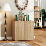 Mobiletto Multiuso a 2 Ante, Mobiletto Soggiorno o Ufficio in Legno con Maniglie in Alluminio, 70x39x70cm - immagine 2