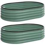 Set di 2 Aiuole Rialzate in Metallo Galvanizzato con Bordo in Gomma e Design Modulare, 135x90x30 cm Verde