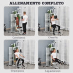 Stazione Fitness Multifunzione per Casa e Palestra con 4 Imbottiture, in Acciaio e PU, 150x110x210 cm, Bianco - immagine 4