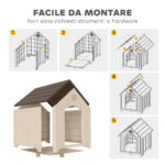 Cuccia per Cani Rialzata con Tetto Inclinato e Prese d'Aria, in PP, 88x78x89 cm, Beige e Marrone Scuro - immagine 7