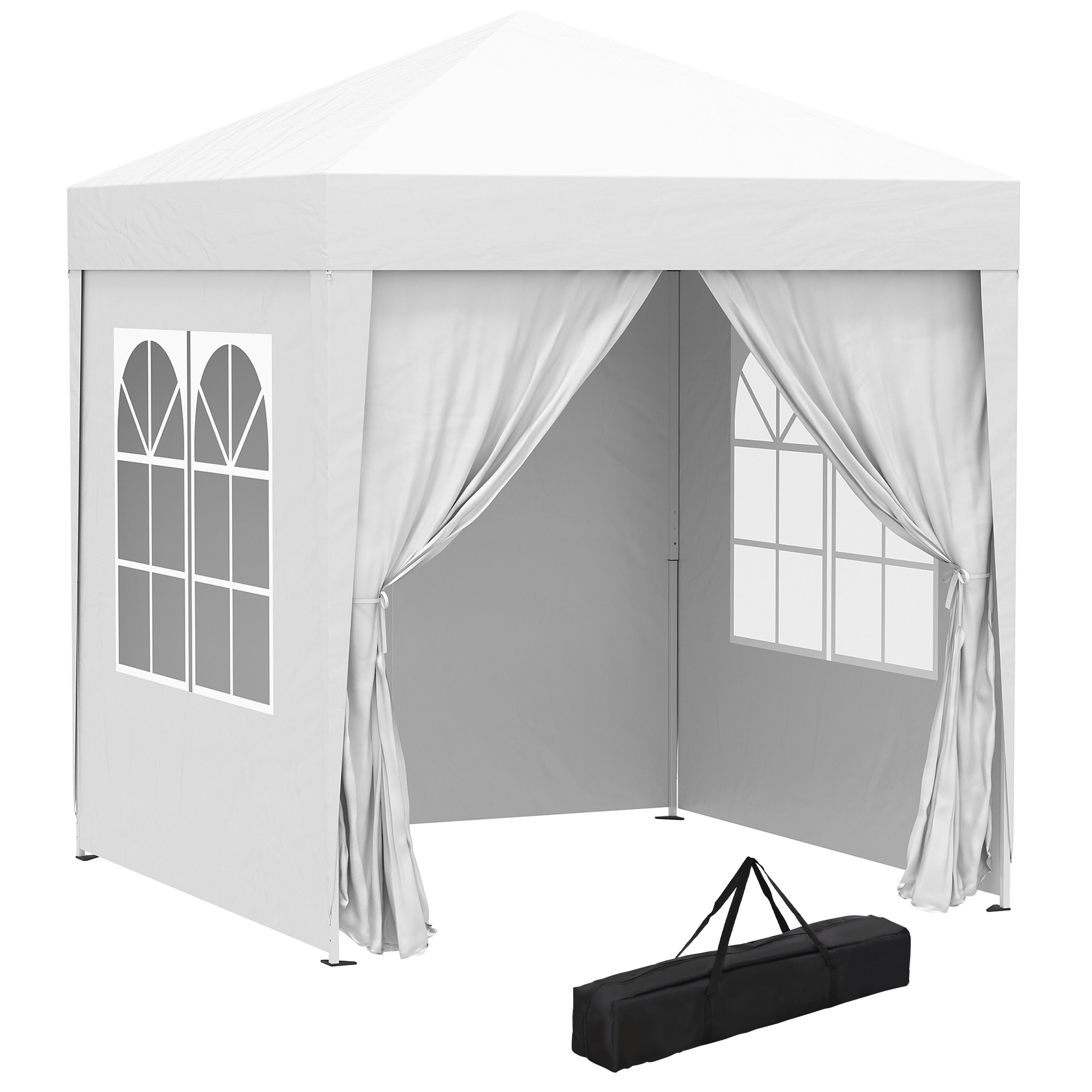 1Raafa195b2c91c5e.jpg Gazebo Pieghevole Pop Up 2x2 m con 4 Pareti Rimovibili in Poliestere e Acciaio, Bianco - immagine 1