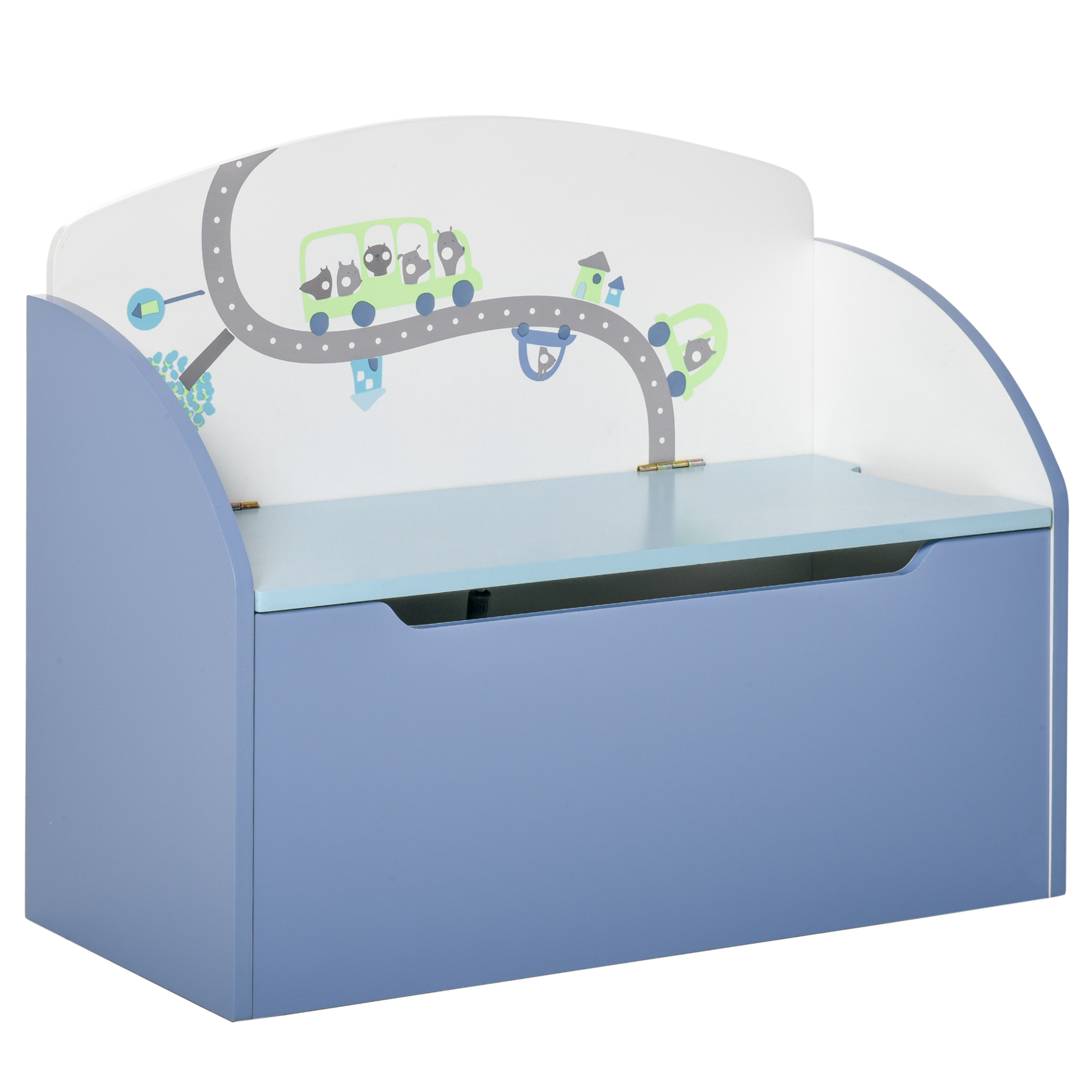 1Yo47619495f9131c.jpg Panca Contenitore Portagiochi 2 in 1 in Legno, Cassapanca con Schienale per Bambini da 3-6 Anni, 60x30x50 cm, Blu - immagine 1