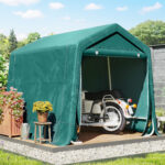 Garage Moto per Esterno 2,4x2 m, Tenda Garage per Attrezzi in Metallo e Tessuto PE, per Moto e Biciclette, Verde - immagine 2