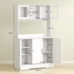 Mobile Dispensa con 4 Armadietti, 2 Ripiani Aperti e Piano da Lavoro, in Legno e Vetro, 108x35x180 cm, Bianco - immagine 3