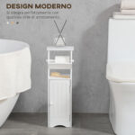 Mobiletto da Bagno in MDF Bianco con Armadietto e Spazio per Carta Igienica, 19x15x56 cm - immagine 4