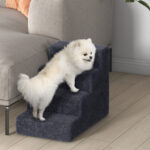 Scaletta per Cani Portatile a 4 Gradini, in Tessuto Vellutato Sfoderabile e Legno, 60x35x44 cm, Grigio Scuro - immagine 9