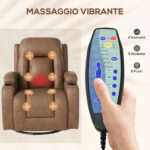 Poltrona Relax Reclinabile Massaggiante Riscaldante in Similpelle con 8 Punti Massaggio, Marrone - immagine 4