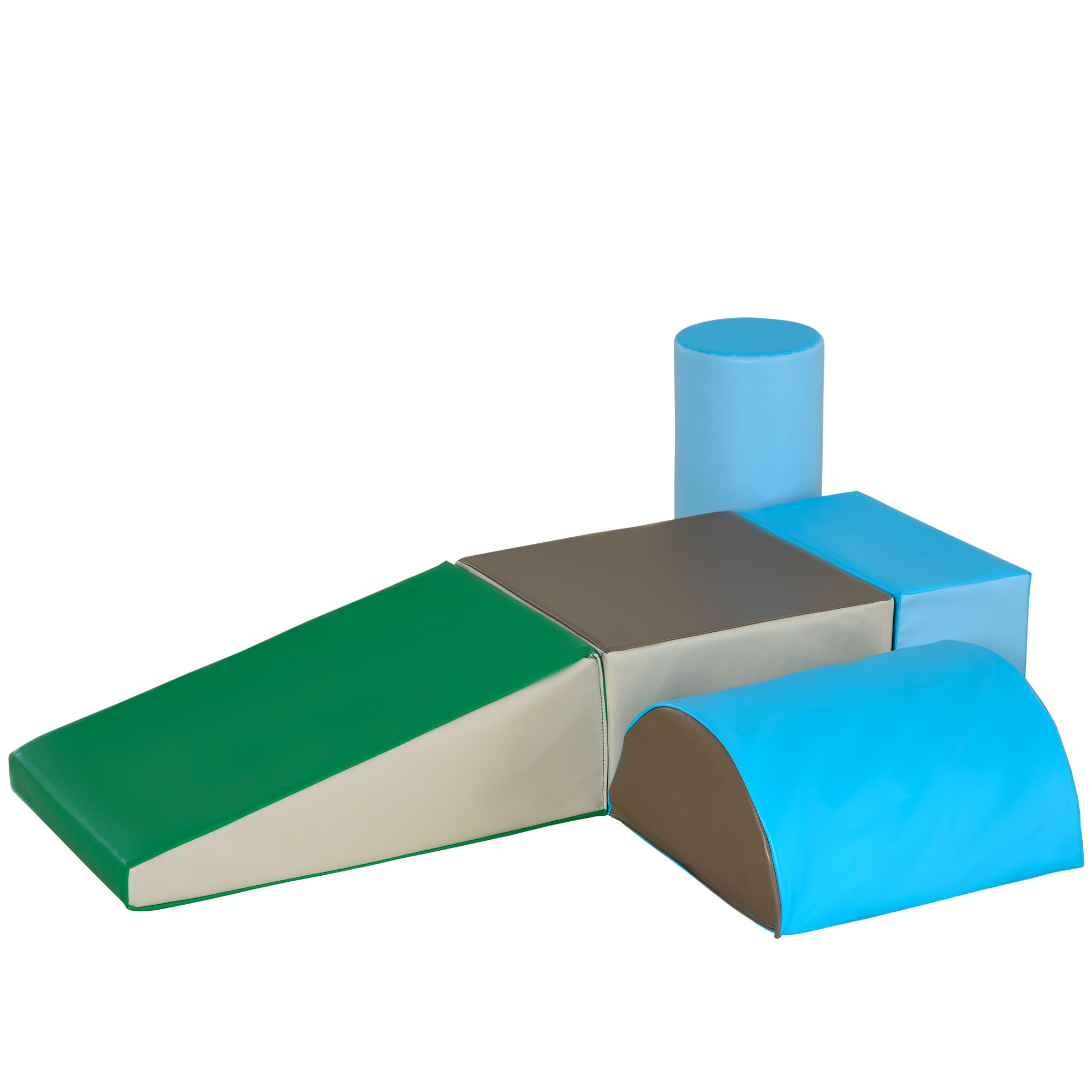 1lBc4419aa13f9e0f.jpg Set Costruzioni Morbide per Bimbi 1-3 Anni con 5 Blocchi Colorati, Set da Gioco Blocchi Morbidi per bambini in Finta Pelle e Schiuma, Marrone, Cachi, Blu, Verde e Celeste - immagine 1