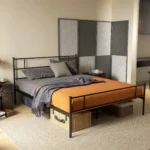 Struttura Letto Matrimoniale in Acciaio 160x2cm con Doghe, Testiera e Pediera - Nero - immagine 2