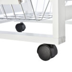 Carrello Isola da Cucina Salvaspazio in Legno di Pino, Carrello Portavivande con 4 Ruote Cassetto 3 Cesti Estraibili Portafrutta, Bianco - immagine 9