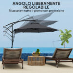 Ombrellone da Giardino Rotondo Inclinabile e Girevole, Manovella e Protezione UPF 50+, Ø3 m, Grigio Scuro - immagine 6