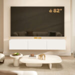 Mobile Porta TV fino a 82" Sospeso con 3 Armadietti a Ribalta e Ante Soft Close, Bianco - immagine 6