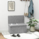 Panca Contenitore Pieghevole con Schienale e Vano da 77L, Rivestimento in Tessuto, 76x50x73 cm, Grigio - immagine 2