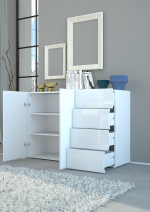Mobile multiuso ONDA 2 ante 4 cassetti Bianco laccato lucido - immagine 4