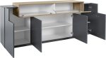 Credenza CORO 200 cm 4 ante battenti + 1 anta a ribalta Antracite opaco / Rovere - immagine 4