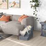 Scaletta per Cani Portatile a 4 Gradini, in Tessuto Vellutato Sfoderabile e Truciolato, 60x35x44 cm, Grigio - immagine 9