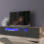 Porta tv DAIQUIRI 200 cm 2 ante battenti + 1 anta a ribalta Acero Pereira / Ardesia