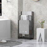 Portasciugamani da Terra a 3 Bracci Autoportante in Acciaio, 45x21,5x85 cm - immagine 7