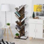 Libreria ad Albero in Legno, Scaffale Salvaspazio a Colonna con 10 Ripiani in Stile Industriale, 50x28x142cm - immagine 2
