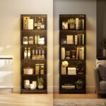 Libreria Scaffale in Stile Industriale a 5 Ripiani con Illuminazione LED, in Metallo e Legno, 60x30x179 cm, Nero - immagine 7