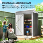 Casetta da Giardino Porta Attrezzi in Acciaio con Porta Bloccabile, 161x95x163/181cm, Grigio - immagine 4
