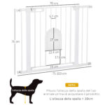 Cancellino per Cani Regolabile con Porta Piccola e Chiusura Automatica, 75-103x76cm, Bianco - immagine 3
