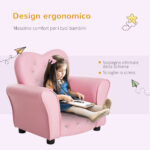 Poltroncina per Bambini Imbottita, Poltrona per cameretta con Rivestimento in PVC e Struttura in Legno, 59x41,5x49cm, Rosa - immagine 6