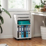 Mobile Porta Stampante con Ruote e 2 Ripiani Aperti in Legno, 40x35x55,5 cm, Bianco - immagine 2