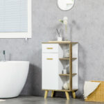 Mobile Bagno Moderno con Armadietto, Cassetto e Ripiani in Legno, 50x30x89cm, Bianco - immagine 7