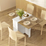 Tavolo Rettangolare Allungabile con 2 Cassetti e un Armadietto in Legno, 140x76x74 cm, Bianco e Color Legno - immagine 2