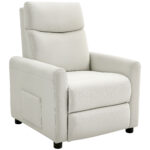 Poltrona Reclinabile 135° max in Tessuto Effetto Lino, Schiuma, Acciaio e Legno, 73x86x1 cm, Bianco Crema