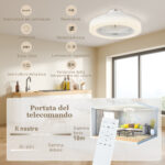 Ventilatore a Soffitto con Luce LED Regolabile e 6 Velocità, in Plastica e Acrilico, Ø46x16 cm, Bianco - immagine 8
