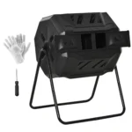 Compostiera da Giardino Girevole a 2 Sezioni con 8 Prese d'Aria, Compostiera Domestica in Acciaio e PP, 160 L, per Compostaggio Rifiuti Organici, 71x65x96 cm, Nero - immagine 2
