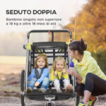 Rimorchio Bici per Bambini e Passeggino, Design 2 in 1 con Freno, Cintura a 5 Punti, Carrello Rimorchio per Bicicletta con Tasche Laterali, Catarifrangenti e Bandierina, Giallo - immagine 5