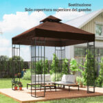 Copertura per Gazebo da Giardino 3x3m UPF30+ a 2 Livelli in Poliestere color Caffè - immagine 2