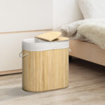 Cesto Portabiancheria a 2 Sezioni, 2 Coperchi e Capacità 1L con Sacca Interna Removibile, 62,5x37x60,5 cm - immagine 2