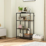 Mobile Libreria a 4 Ripiani Stile Industriale in Legno e Metallo, 77x30x116 cm, Marrone Rustico - immagine 7